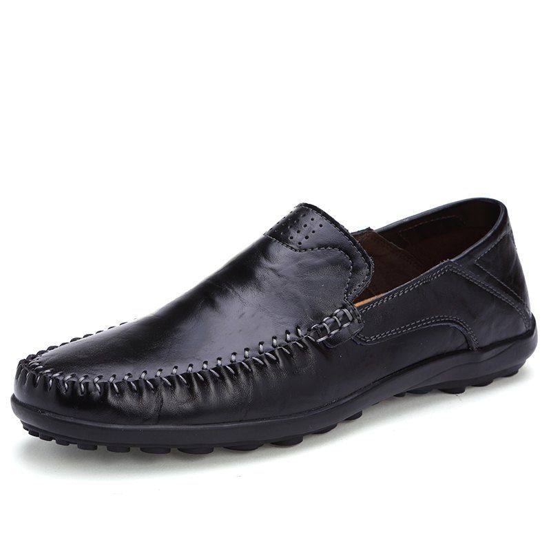 [38% OFF] Genuine Leather Mens Moccasin Shoes Black Men Flats ...