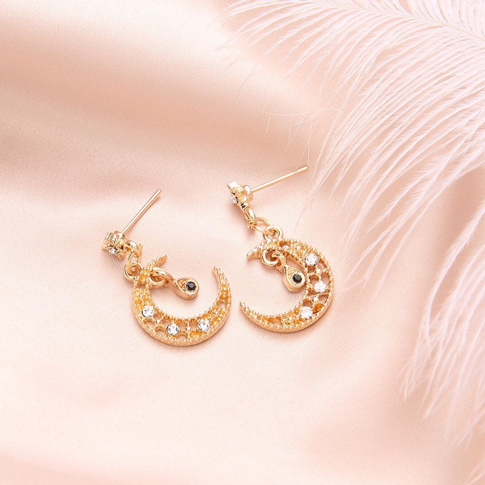 

Zircon Crystal Moon Star Earrings Round Crystal Women Multicolor Fashion Jewelry, Gold