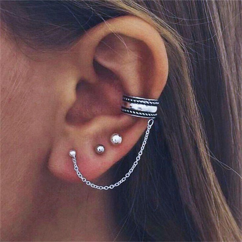 

3 Pcs Fashion Baitao Women's Semi-Circle Ear Chain, Silver