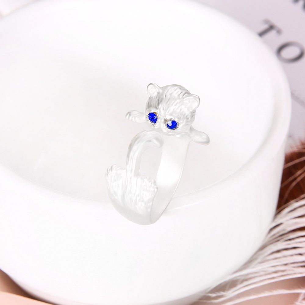 

Alloy Diamond Open Blue Eye Cat Ring Handmade Creative Jewelry Female Jewelry, Silver