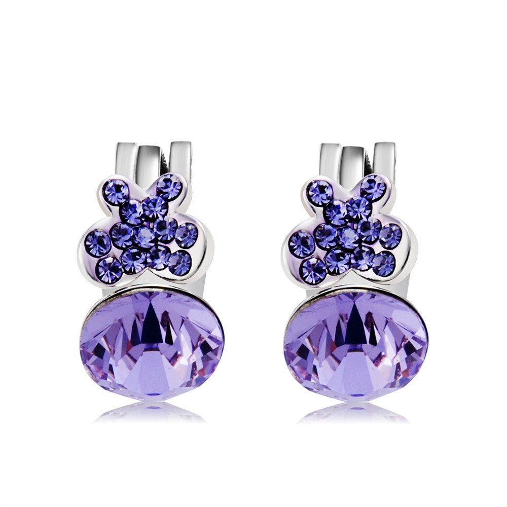 

Silver-Plated Butterfly with Purple Zircon-Embedded Round Purple Crystal Earring