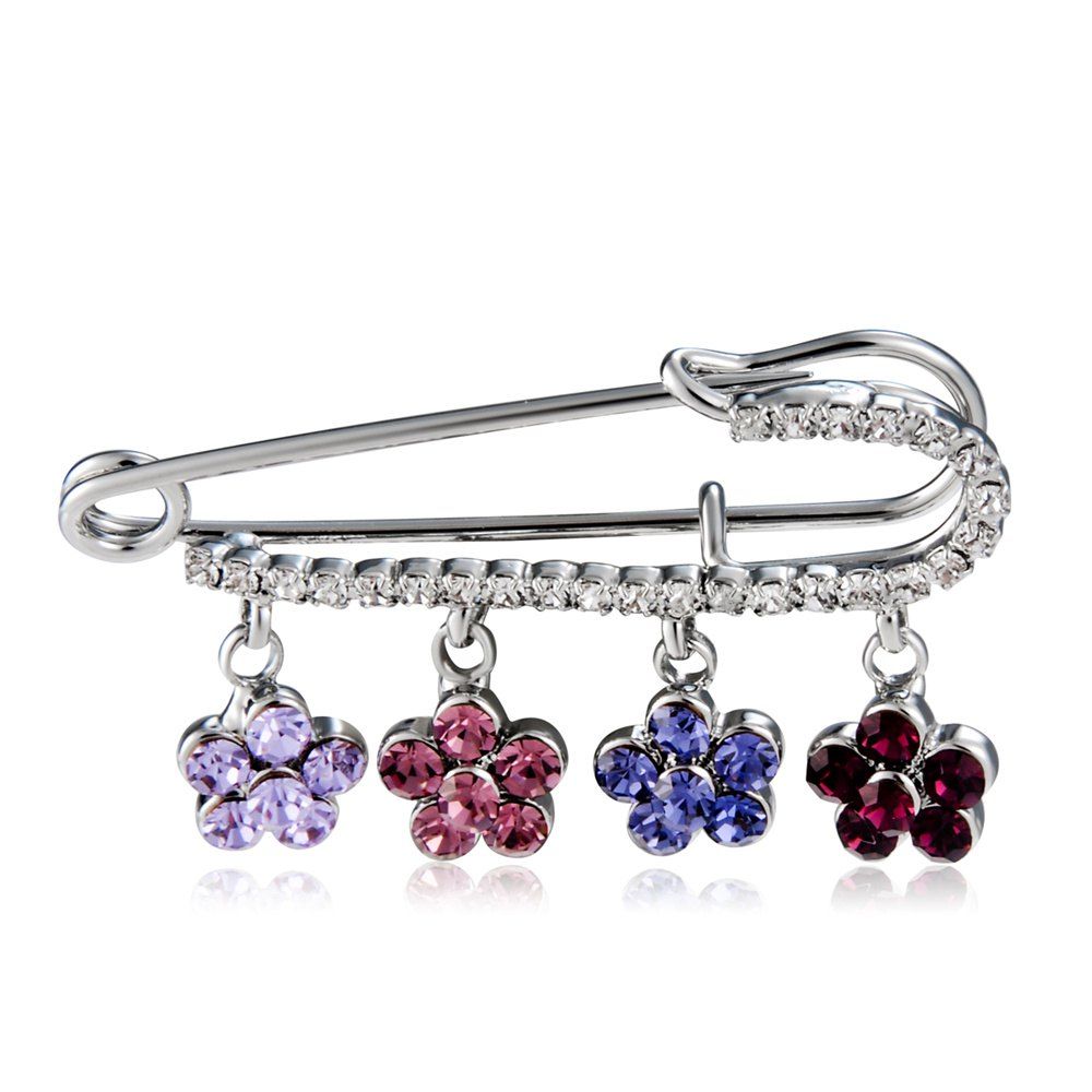 

Silver Plated Zircon Pendant with Four Small Flowers and Crystal Brooch
