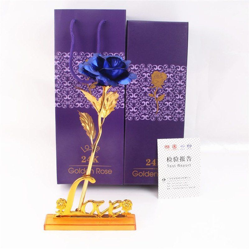 

Day Gift 24K Gold Foil Artificial Rose Flower Valentine's Day Birthday Giftblue, Blue