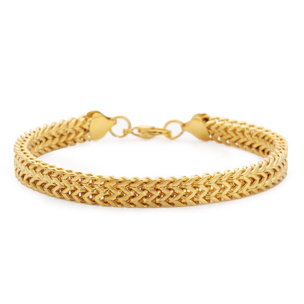 

NYUKDouble Woven Stainless Steel Men'S Bracelet Hip Hop Dance Accessories, Gold