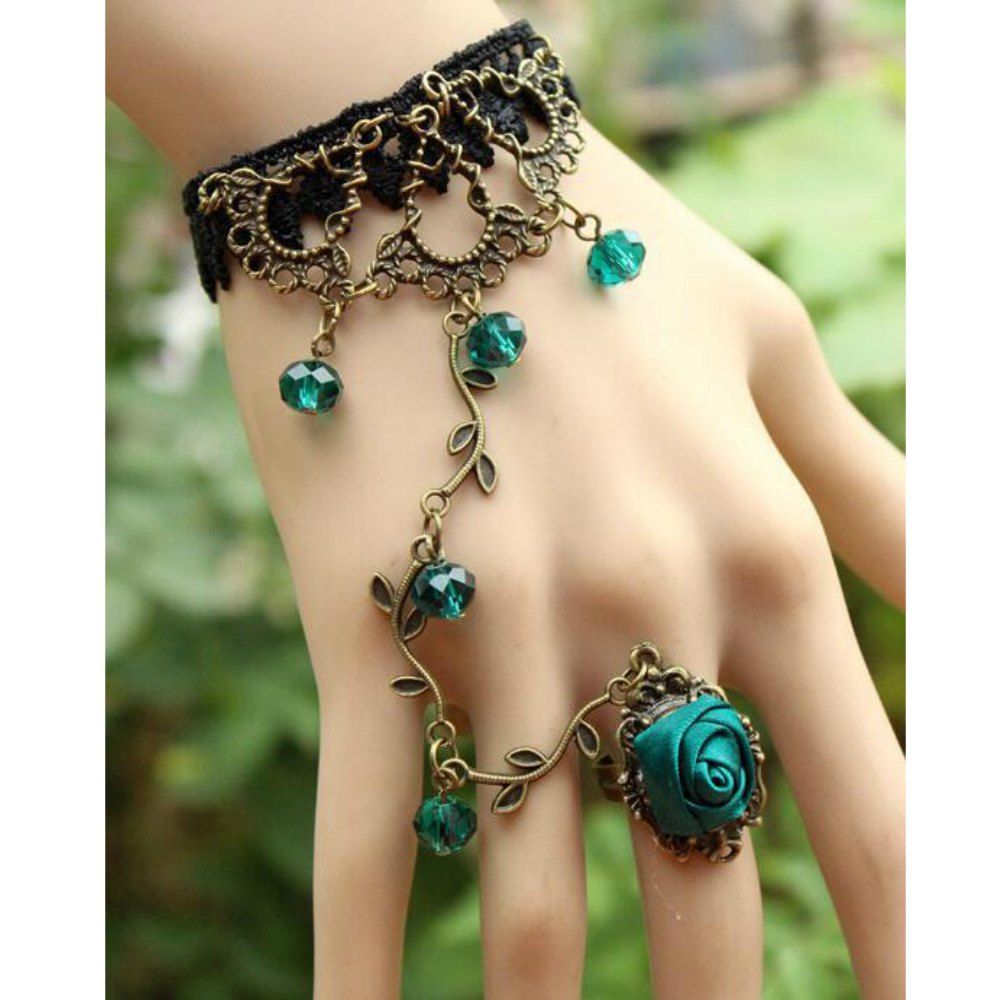 

Retro Vine Bracelet with Ring, Light sea green