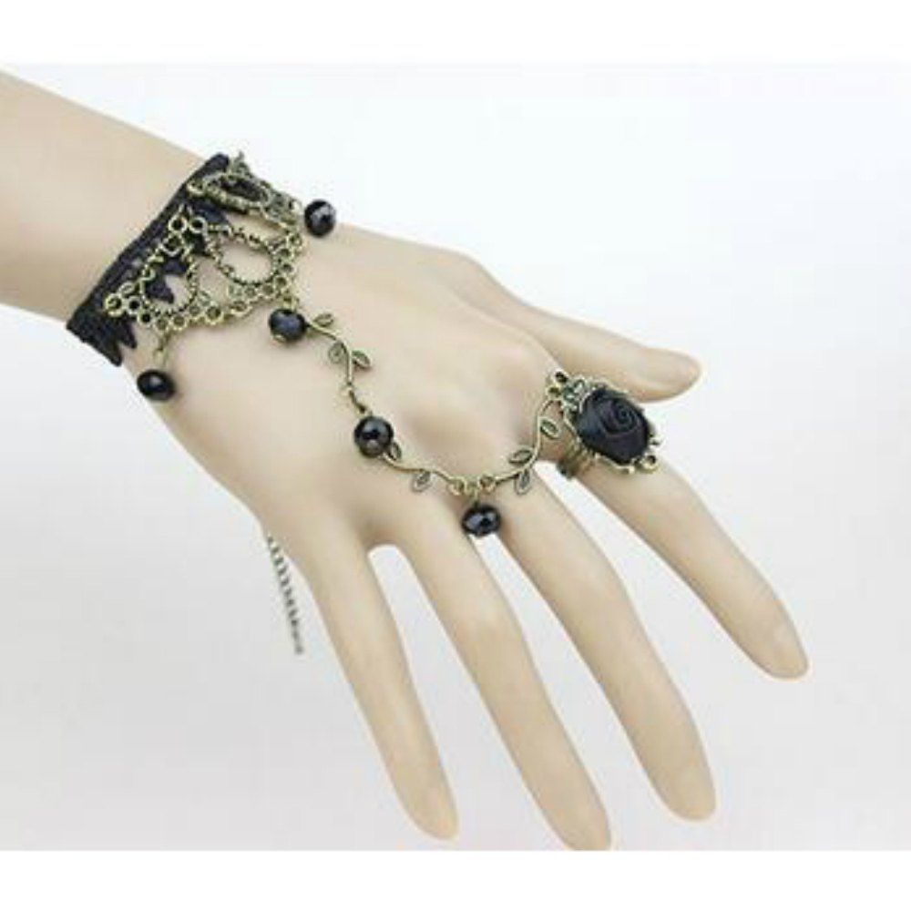 

Retro Vine Bracelet with Ring, Black