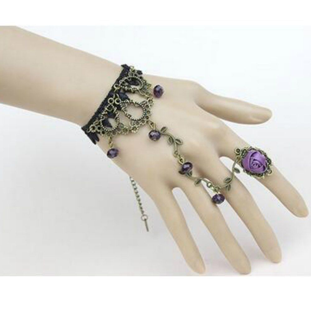 

Retro Vine Bracelet with Ring, Crocus purple
