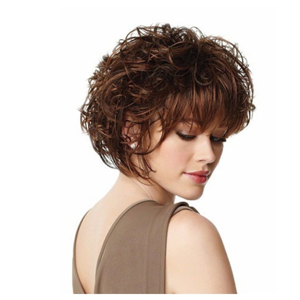 50 Off Ms Wig Hair Fleeciness Messy Short Curly Brown Neat Bang