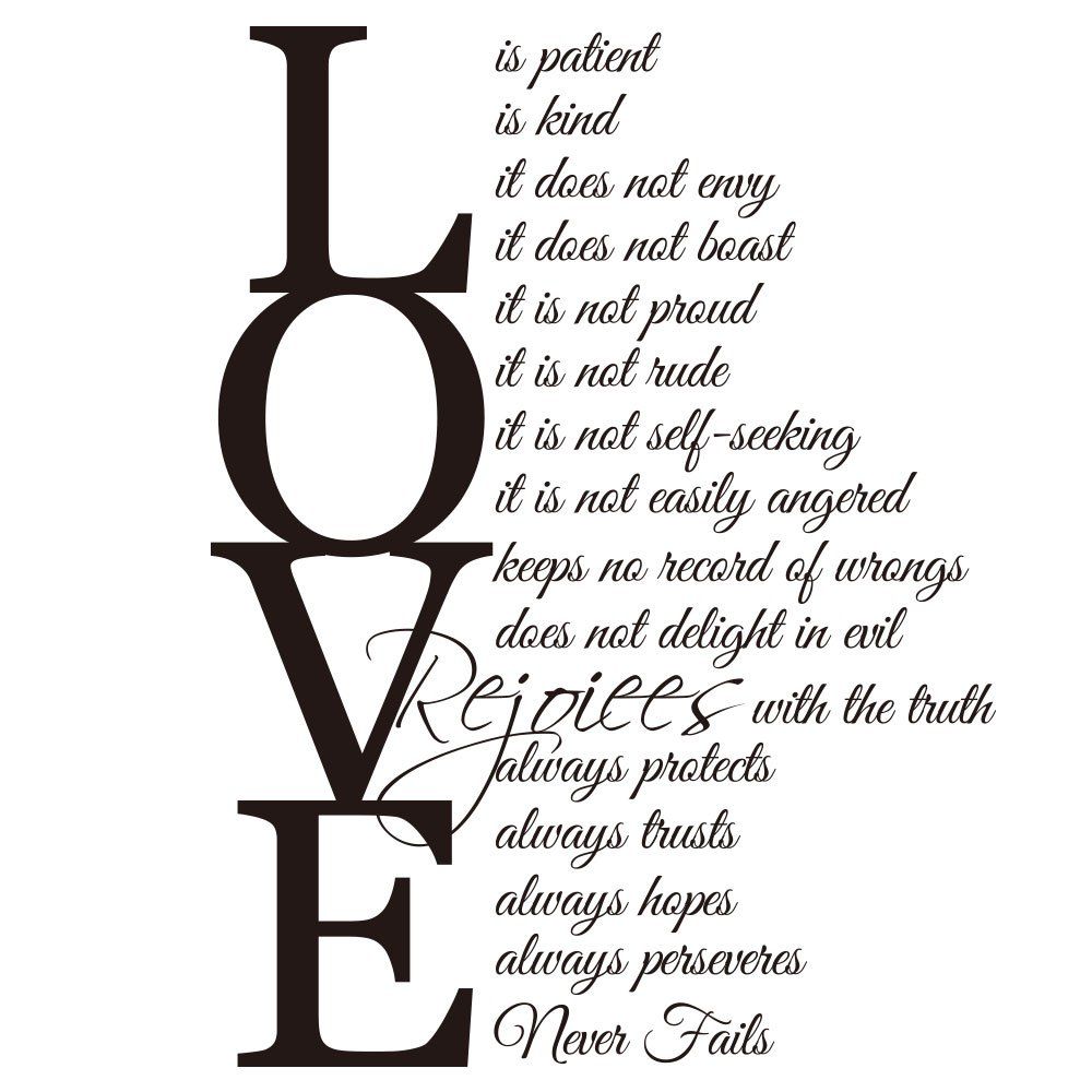 

Love Is Patient Is Kind Art Vinyl Mural Home Room Decor Wall Sticker, Black