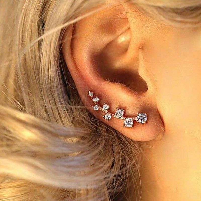

1 PC Crystal Ear Cuff Clip Leaf Heart Stud Earrings For Women Gold Color Rhines