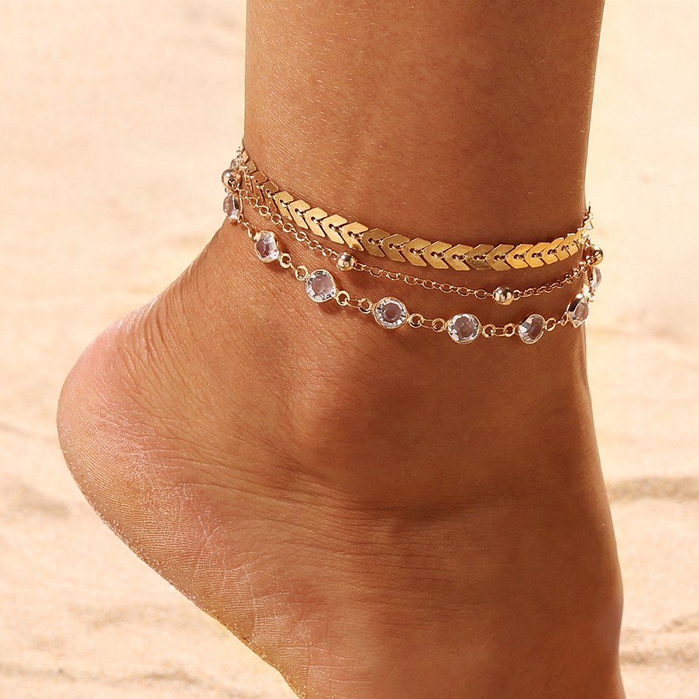 

SET Gold Color Crystal Star Female Foot Jewelry New Ankle Bracelets Women