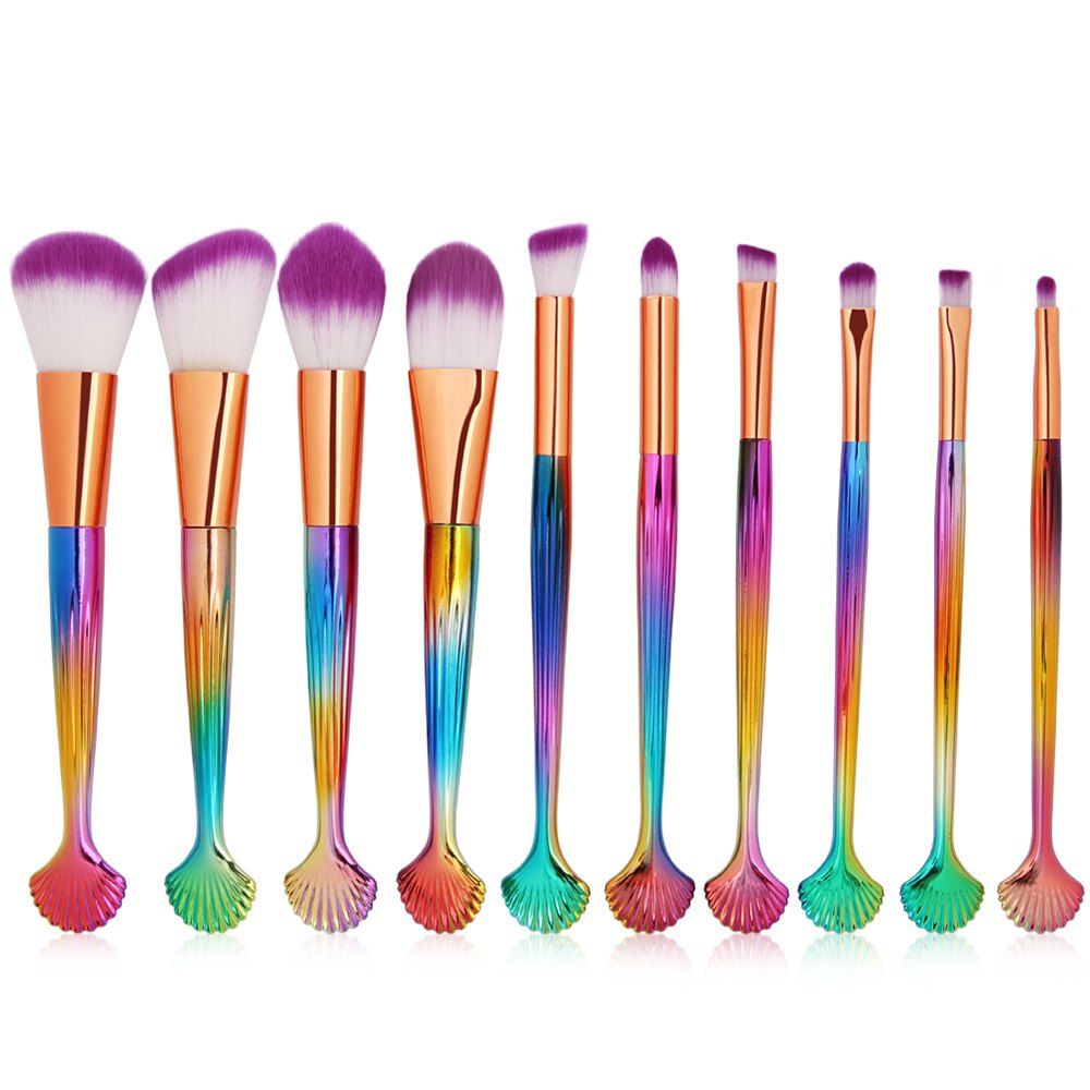 

10 Shell Mermaid Makeup Brush Set Makeup Tools, Multi-b