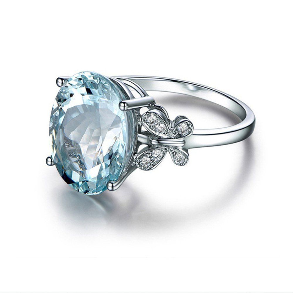 

Fashion Natural Sea Blue Topaz Butterfly Ring, Silver
