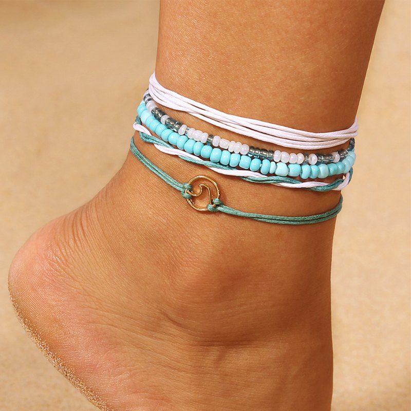 

Fresh and Simple Wavy Beads Anklets Set, Multi-a