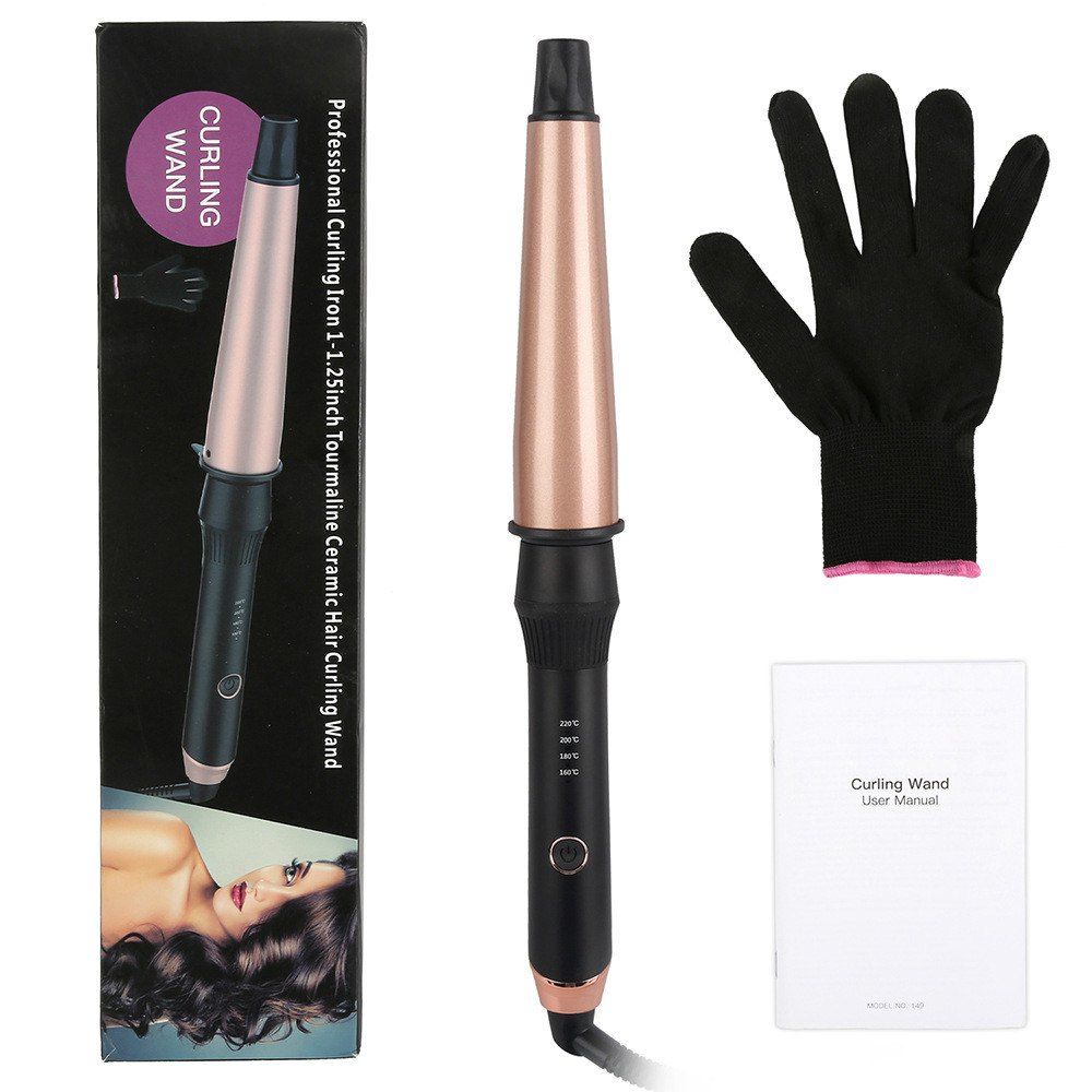 

W-1115 Ceramic Hair Curler Pear Flower Perm Spiral Curling Bar Delivery Gloves, Rose gold