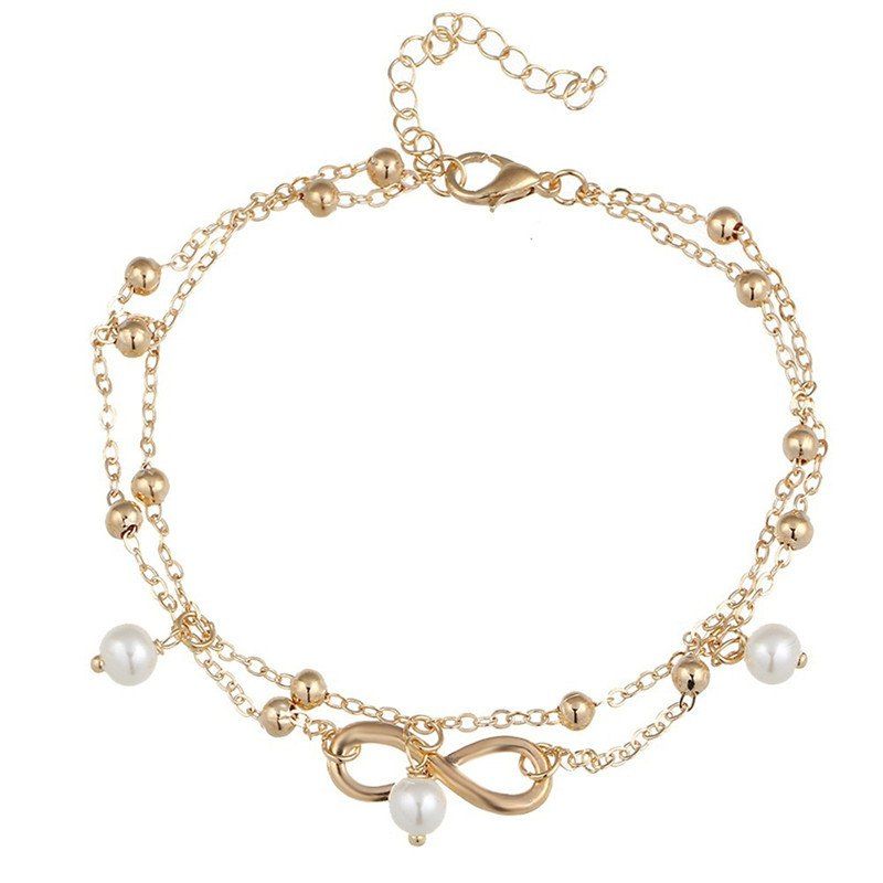 

Beautiful Temperament Lady Pearl Eight-Character Foot Chain, Gold