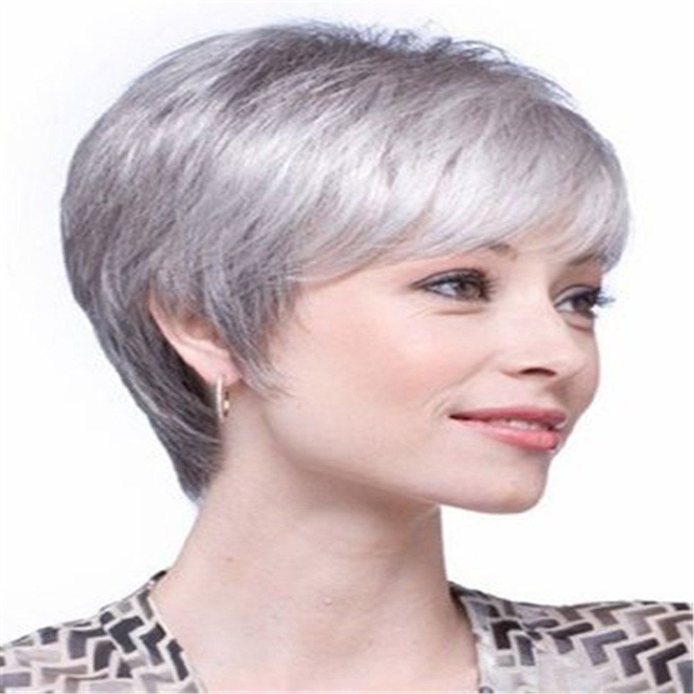 

European Beauty Short Hair Middle and Old Wig, Platinum