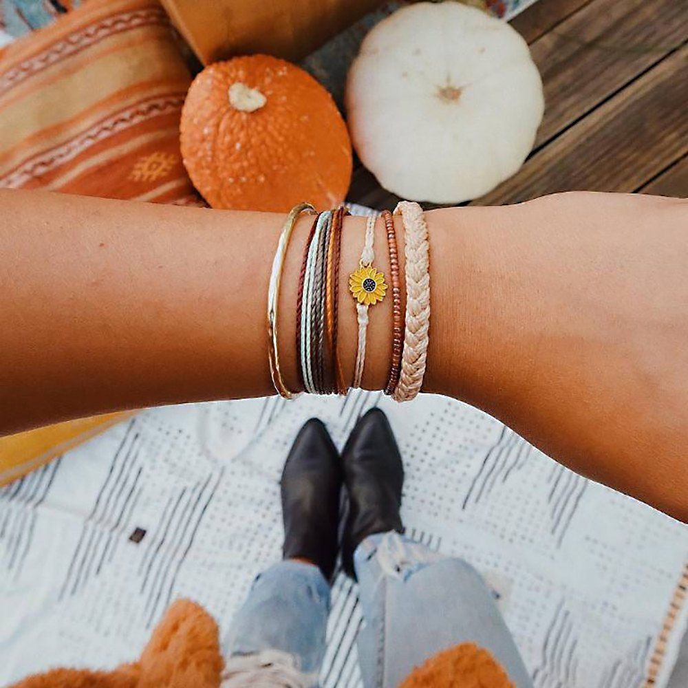 

5 Pc/Set Daisy Leather Rope Ladies New Retro Bracelet Fashion Jewelry, Multi-a