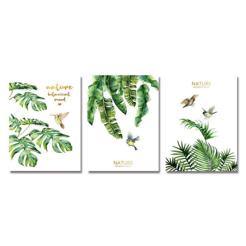 Dyc 3pcs Plante Feuilles Et Oiseaux Imprimer Art