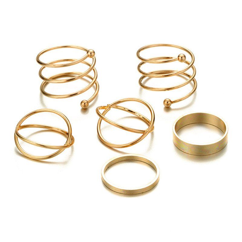 

Beautiful Lady Baitao 6 Sets of Retro Exaggerated Rings, Gold