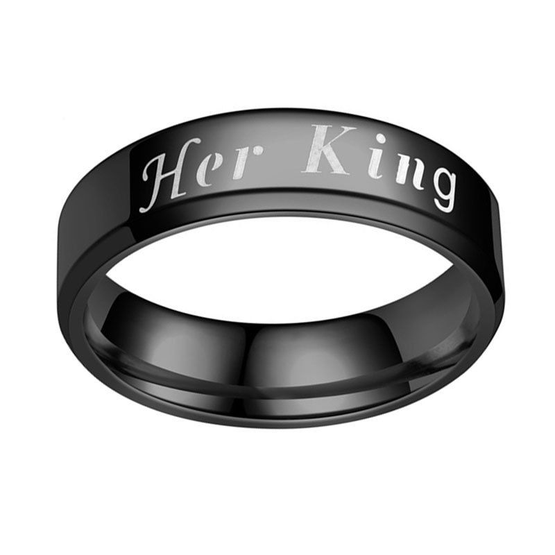 

Fashion His Queen Her King Stainless Steel Couple Ring His and Hers Unique Gift, Black