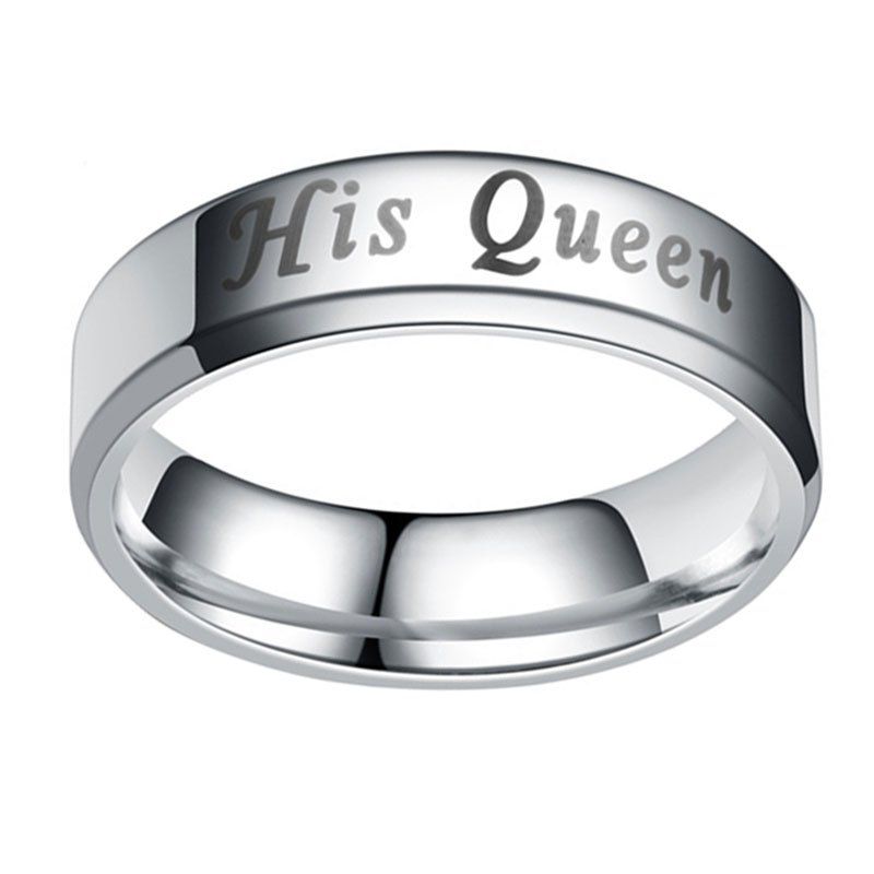 

Fashion His Queen Her King Stainless Steel Couple Ring His and Hers Unique Gift, Silver