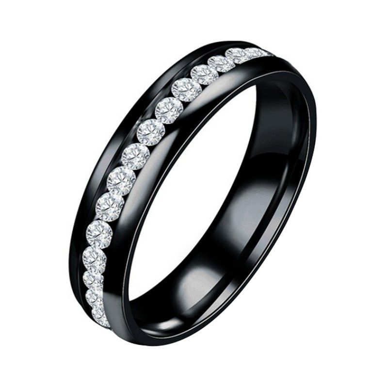 

316L Stainless Steel Gold Plated Women'S Wedding Band Engagement CZ Ring, Black