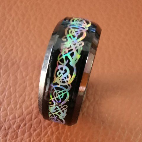 

Colorful Dragon Stainless Steel Ring Mens Jewelry Wedding Band for Lovers, Black