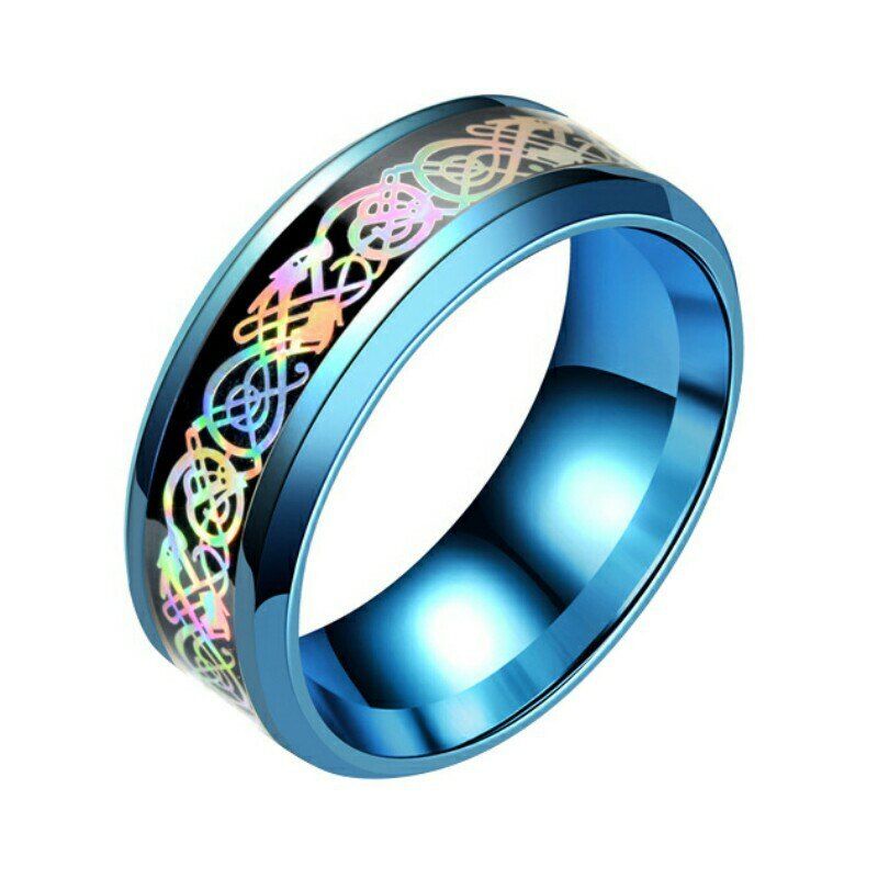 

Colorful Dragon Stainless Steel Ring Mens Jewelry Wedding Band for Lovers, Blue