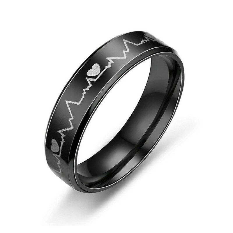 

Lovers Heatbeat Couple Titanium Steel Ring Weding Ring, Black