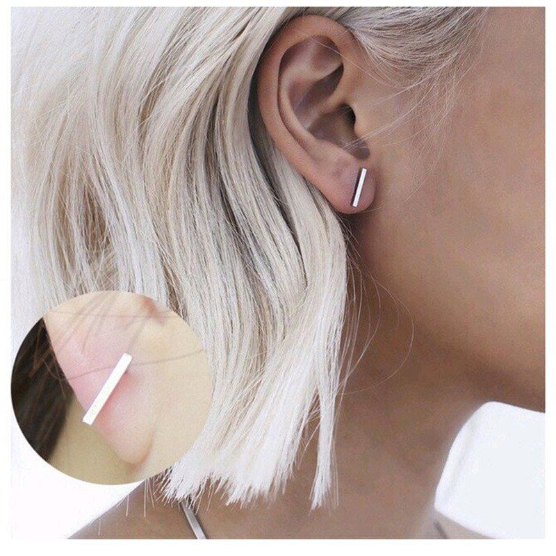 

Simple Trendy Lady's One-Character Earrings, Silver