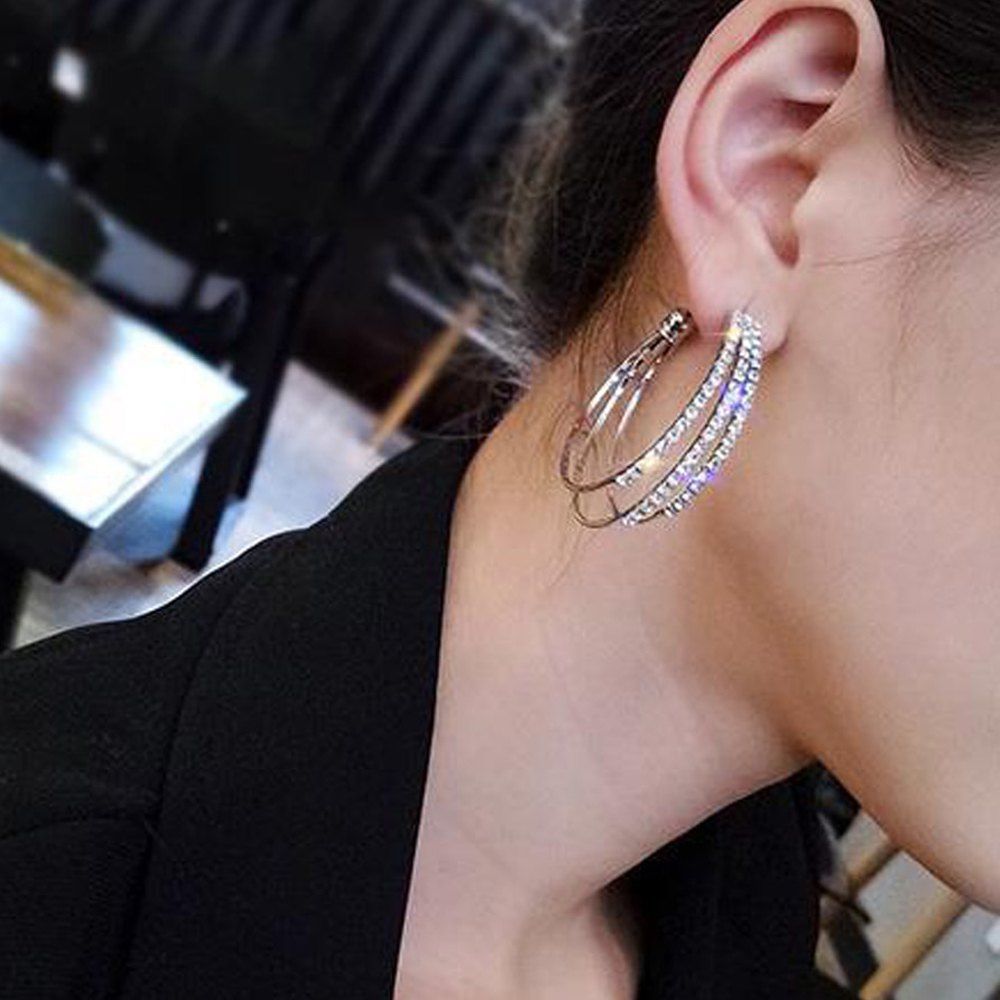 

Women's Hoops Rhinestone Decor Multi-Layer Fashion Earrings Women's Hoops, Platinum