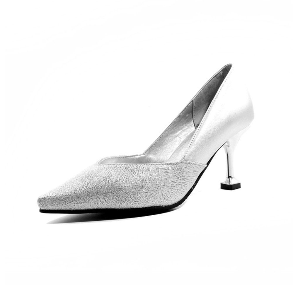 

Spring and Summer Pointed Rhinestone Sets of Color Matching High-Heeled Shoes, Silver
