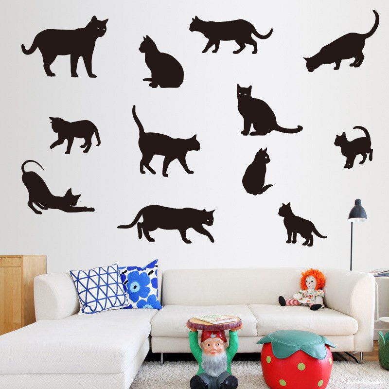 

Cute Play Cats Removable PVC Wall Sticker, Black