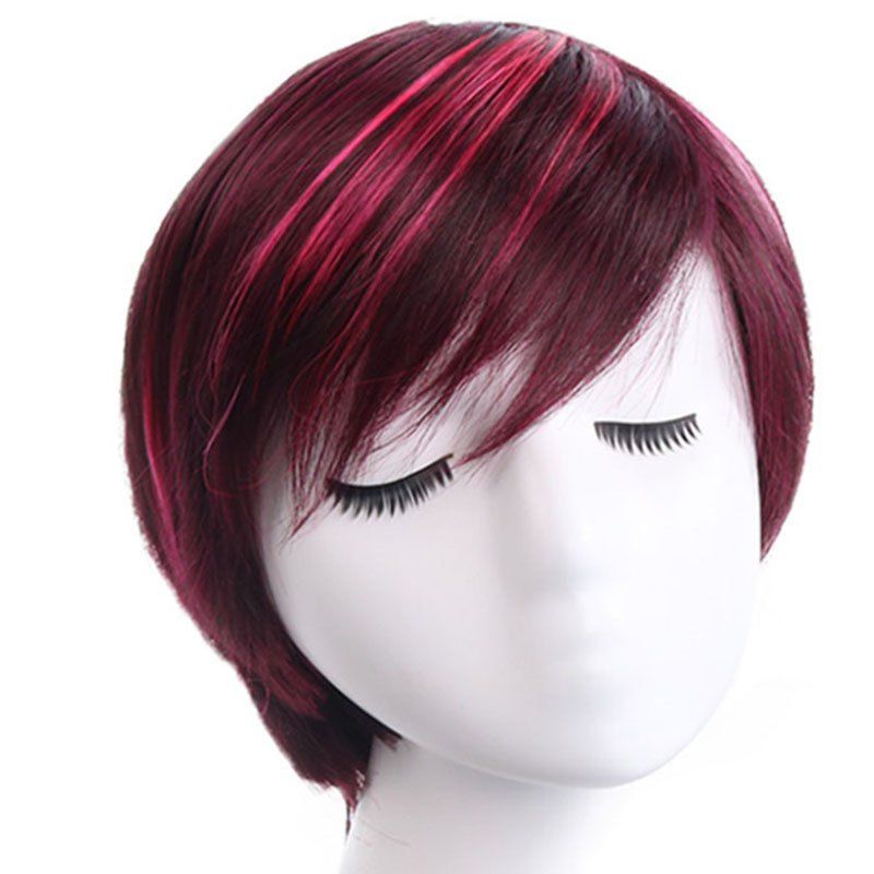 

Partial Distribution Type Smooth Straight Short Wig, Red wine