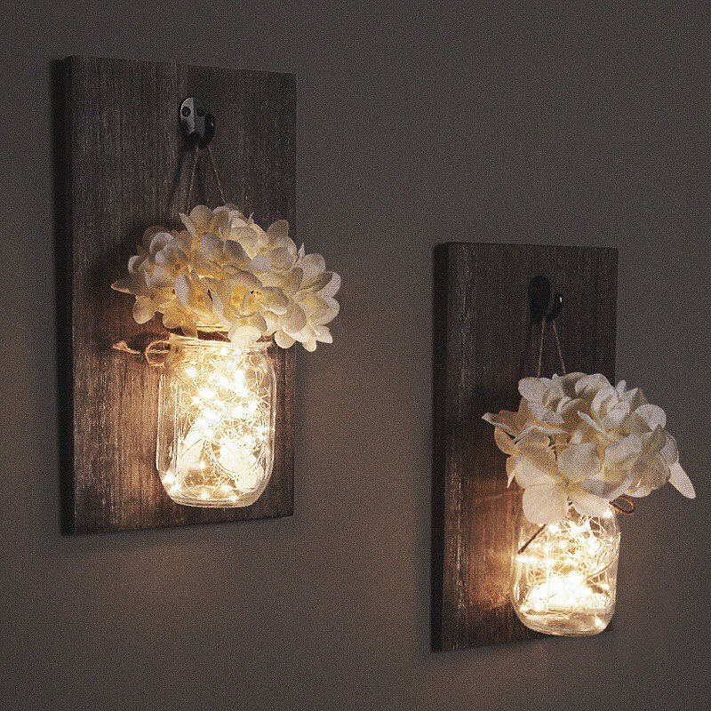 2019 Mason Jar Sconces Hydrangea Flower With Led Strip Lights Design Mason Jar Sconces Hydrangea Flower With Led Strip Lights Design Home Kitchen