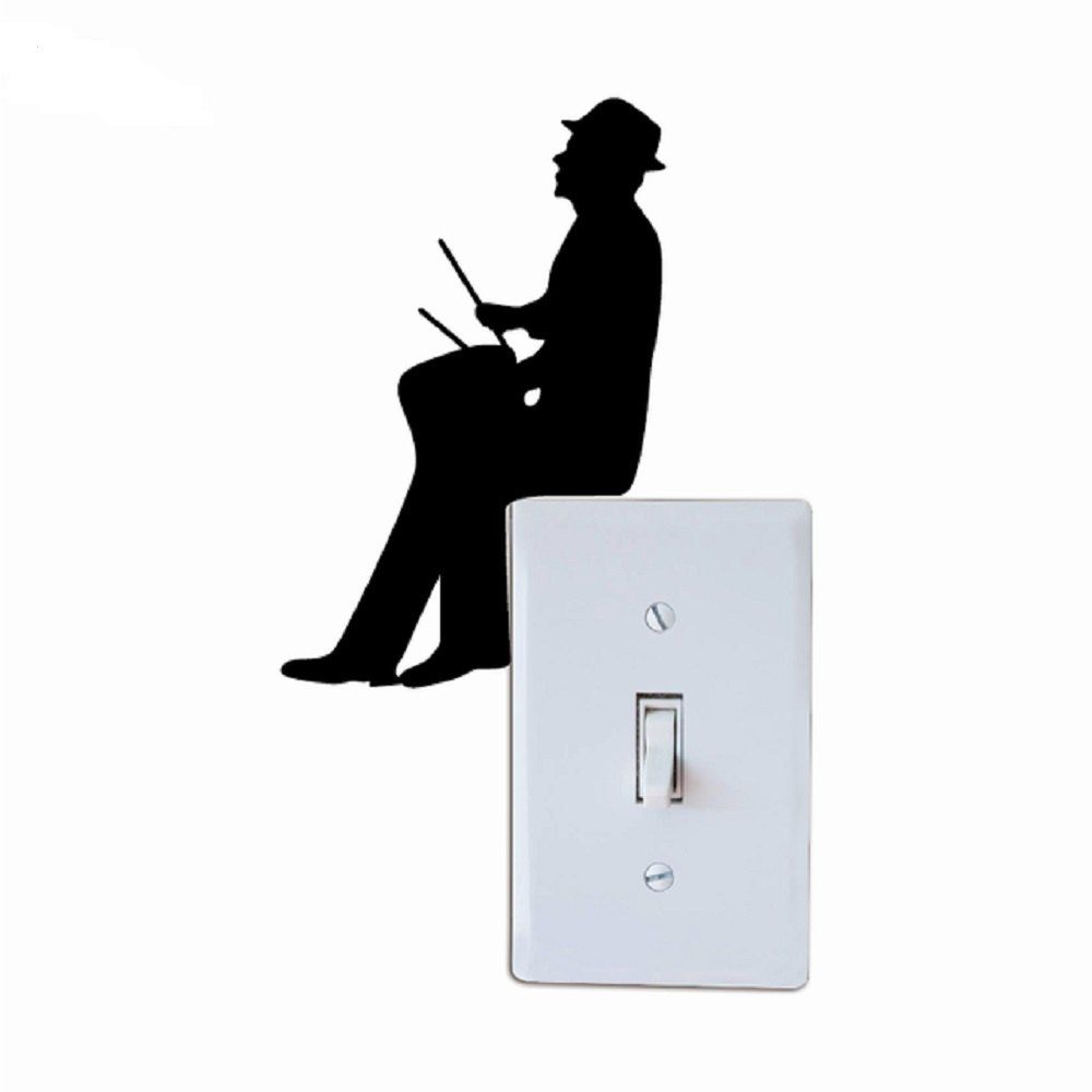 

Customized Wall Stickers Removable Music Man Playing Drum Light Switch DIY Decor, Black