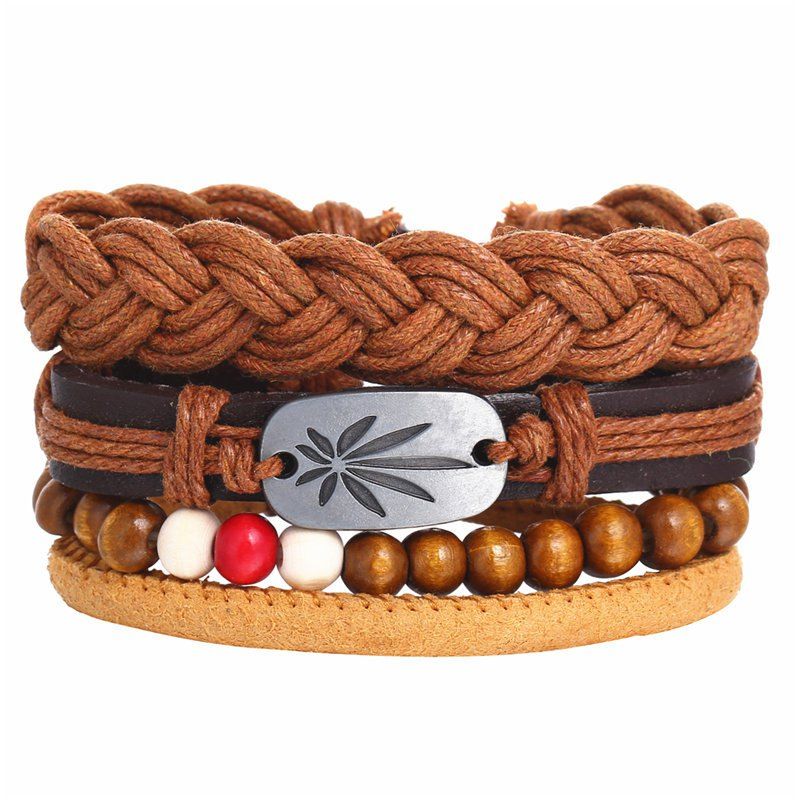 

Fashion Rope Beads Leather Bracelets Set, Multi-a