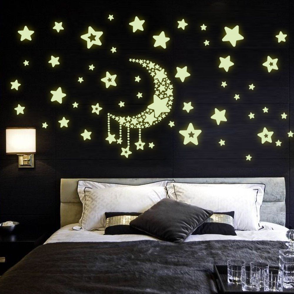 

Luminous Stars Moon Wall Stickers Home Glow In The Dark Stars For Kids Baby Room, Green
