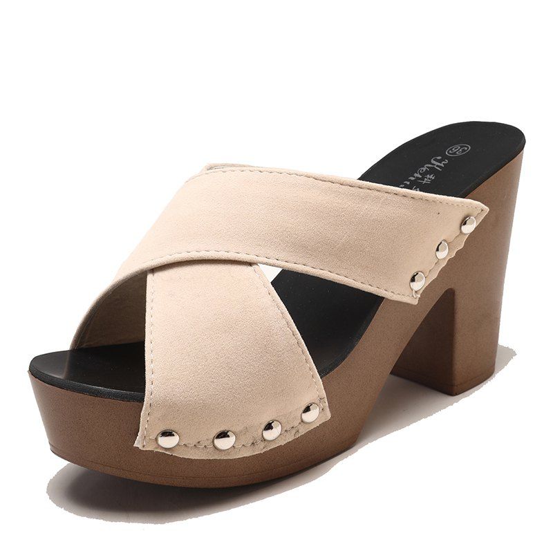 

Coarse Rivets Comfortable High Heeled Sandals, Warm white