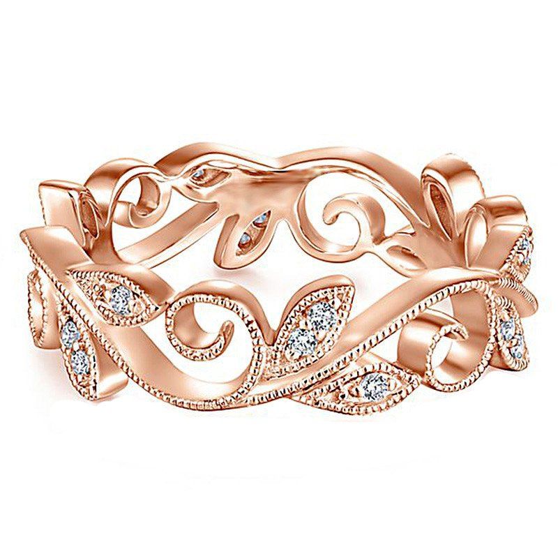 

Creative Leaves Artificial Diamonds Hollow Zircon Ring, Rose gold