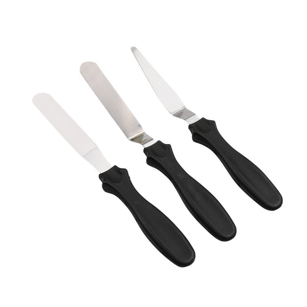 

3pcs Angled Straight Cake Cream Spatula Baking Pastry Tools, Black