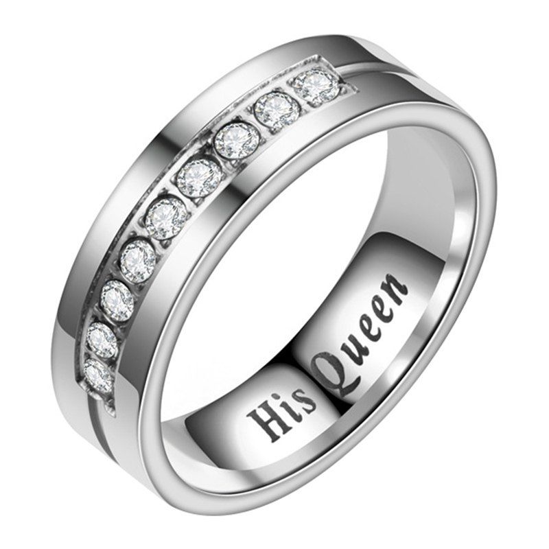 

Titanium Steel Her King His Queen Fashion Couple Ring, Multi-b