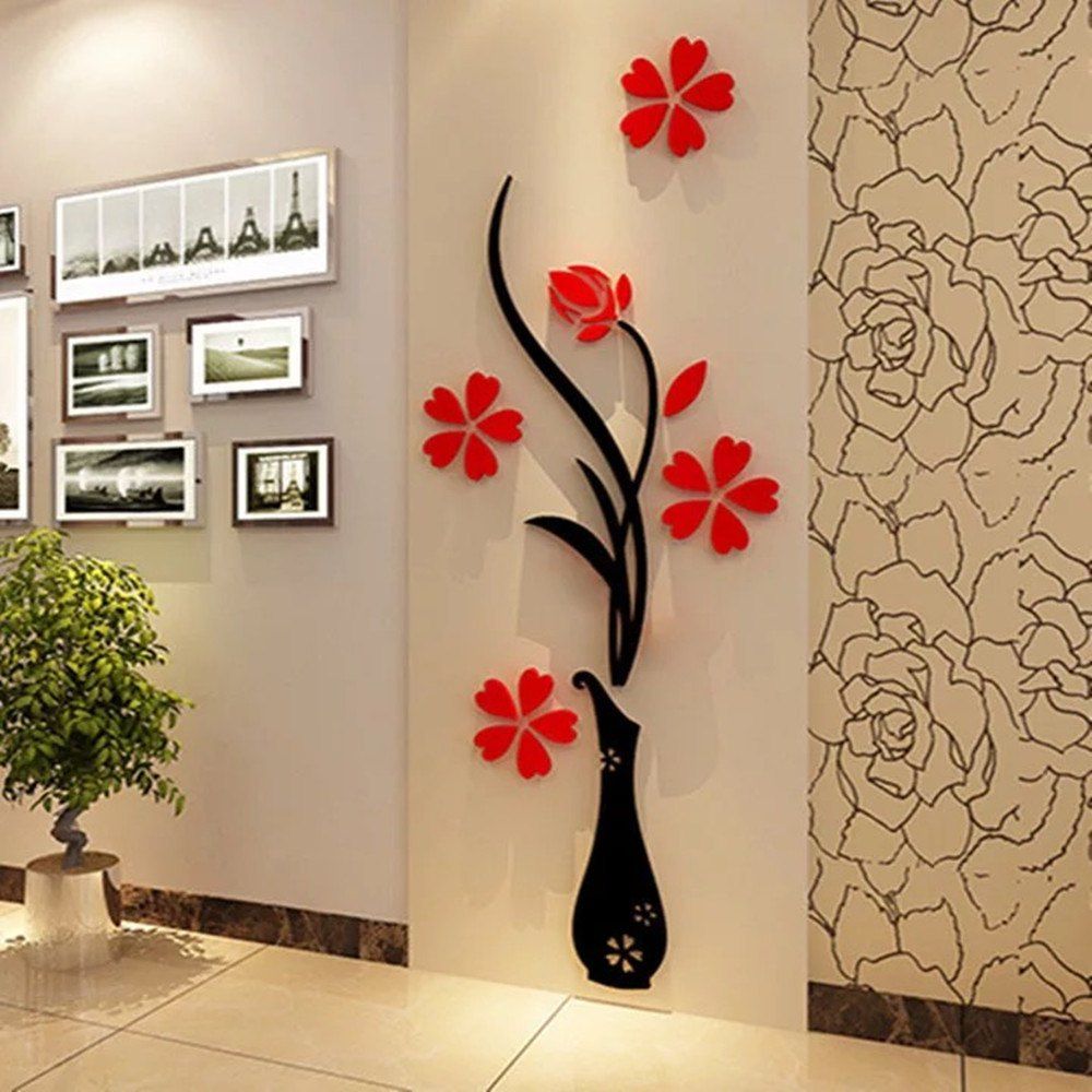 

3d Vase Wall Murals for Living Room Bedroom Sofa Backdrop Tv Wall Sticker, Black