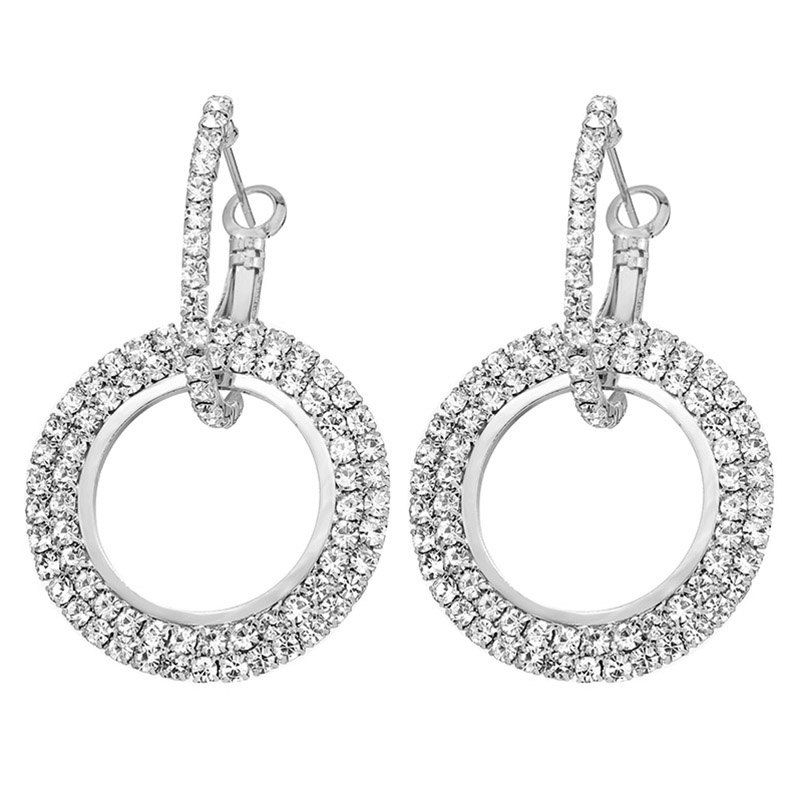 

Fashion Creative Long Micro-Encrusted Diamond Circle Earrings, Silver