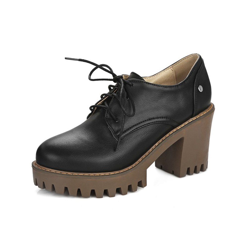 

Spring and Autumn Round Head Thick and Thick with Heel High Heel Shoes, Black
