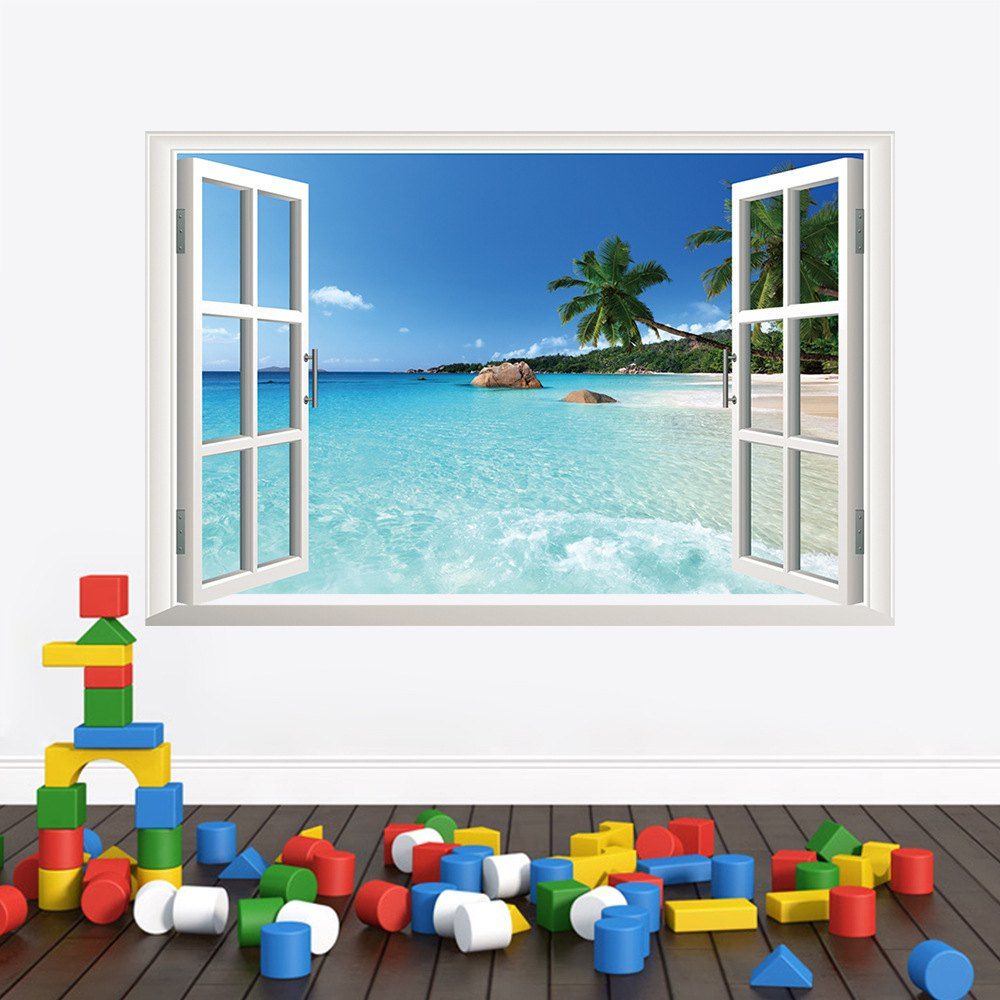 

3D Hawaiian Style Living Room Bedroom Background TV Background Wall Sticker, Multi