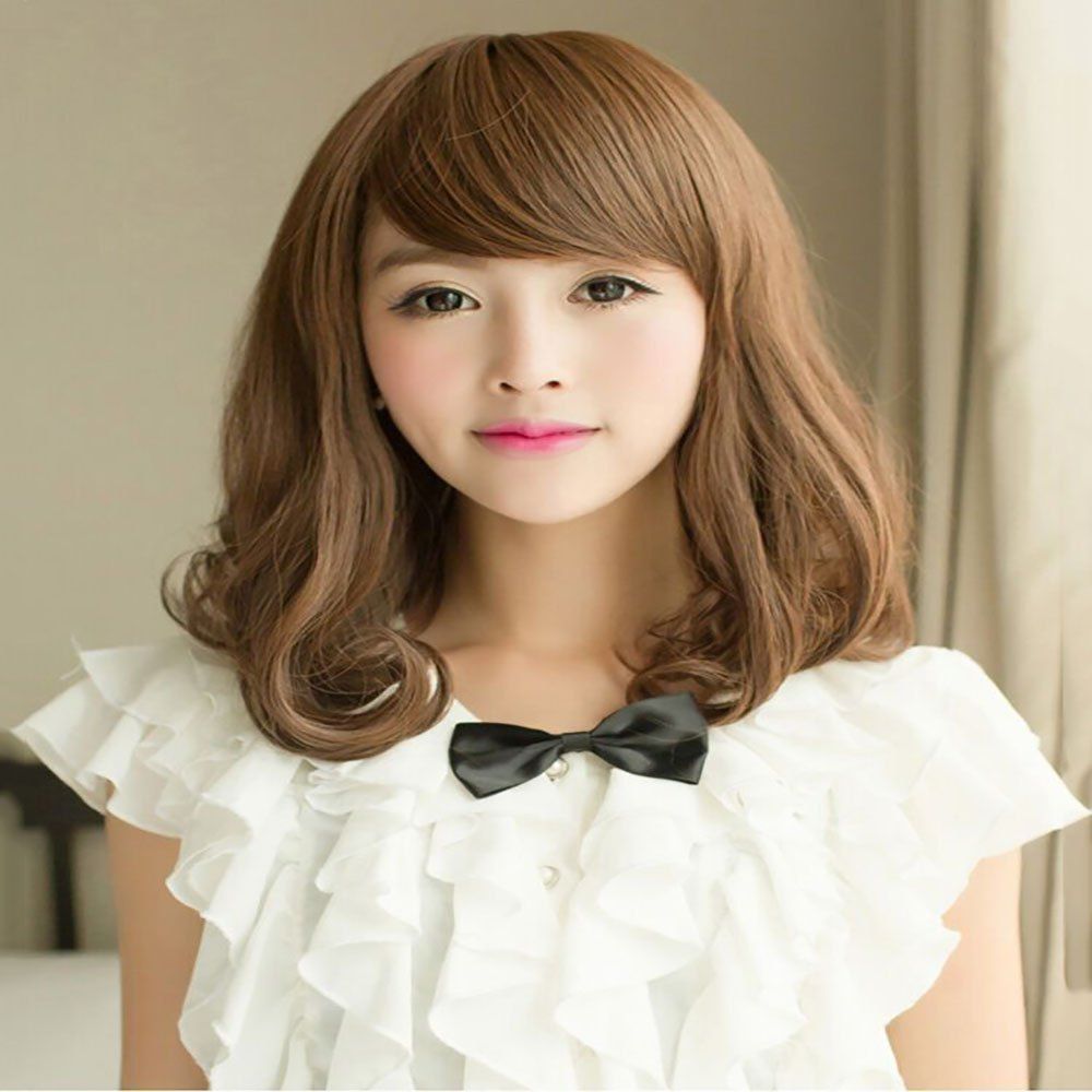 

Fashion New Pear Head Oblique Bangs Short Curly Wig, Light brown