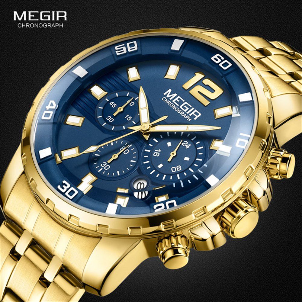 

Men's Stainless Steel Quartz Business Timing Waterproof Night Light Watch, Gold