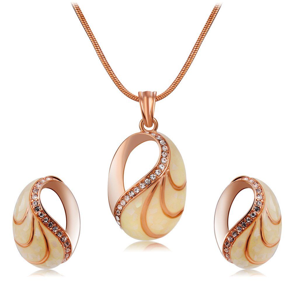 

Rose Gold-Plated Snail Shell Style Zircon Necklace Earrings Set, Copper
